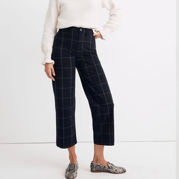 Madewell Pants - Madewell Slim Emmett Wide-Leg Crop Pants Windowpane Black Size 26